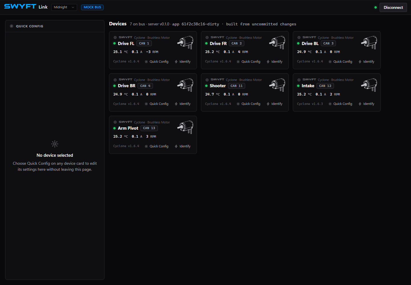 Example device list for the multi-device layout used by SystemCore. Device names and measurements are simulated.